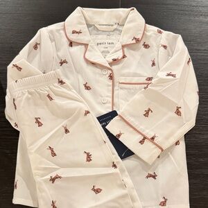 Petit Lem White Pajama Set with Brown Bunny Print two available